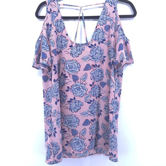 Kut from the Kloth Sheer Adriana Pink Blue Floral Cold Shoulder Back Tie M - Picture 7 of 11